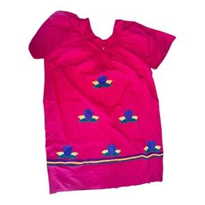 Vintage‎ NAQUI Embroidered Cotton Dress | Pink Floral Boho Tunic |